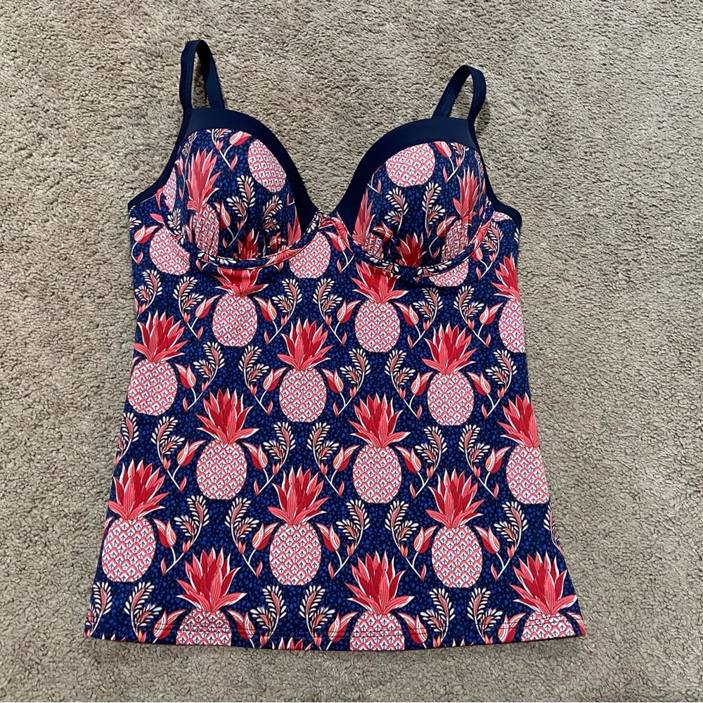 Boden Swim Blue Red Pineapple Print Milos Tropical Paradise Tankini Top Size 36C